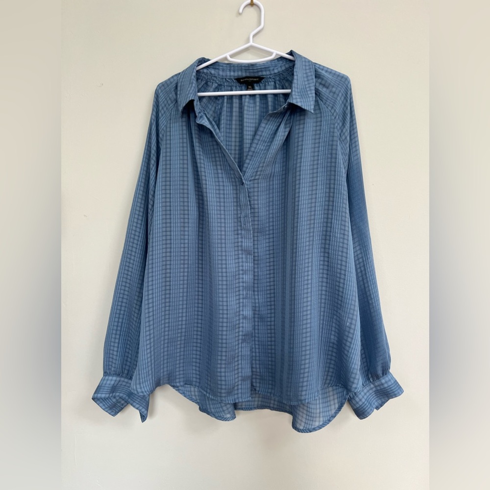 Blue Plaid Banana Republic Factory Blouse XL